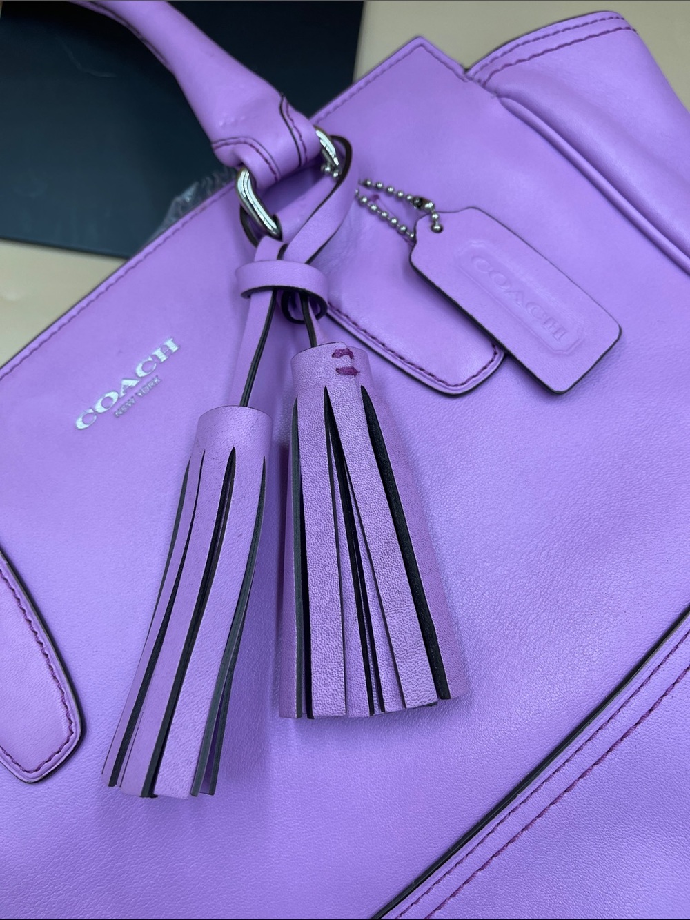 Coach Purple Leather Tote with Tassel Charm - Picture 9 of 9